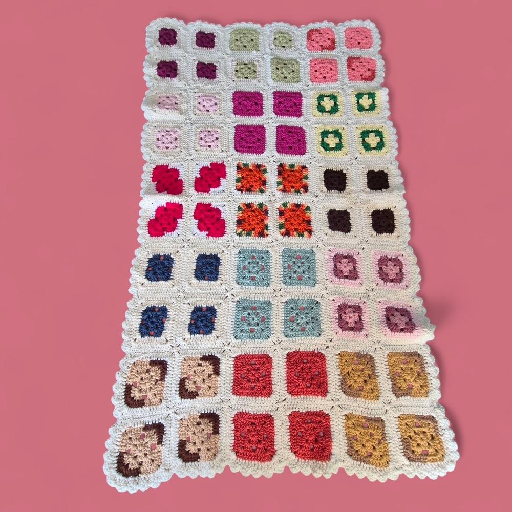 Vintage Grannycore Square Crochet Throw Blanket
